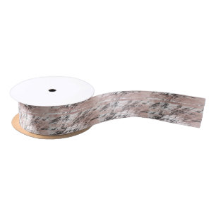 Chic Rose Gold Brushstrokes on Black White Marble Satin Ribbon