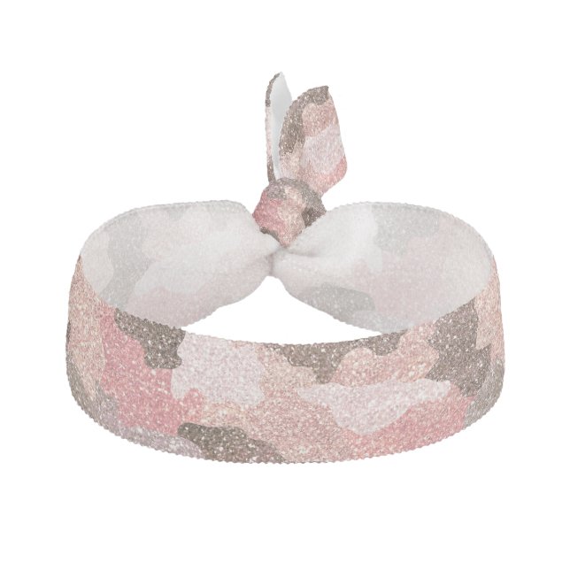 Chic Rose Gold Camo Faux Glitter Camouflage Elastic Hair Tie (Front)