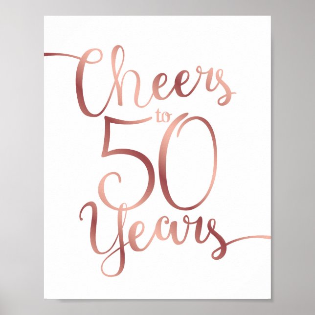 Chic Rose Gold CHEERS TO 50 YEARS Sign Print (Front)