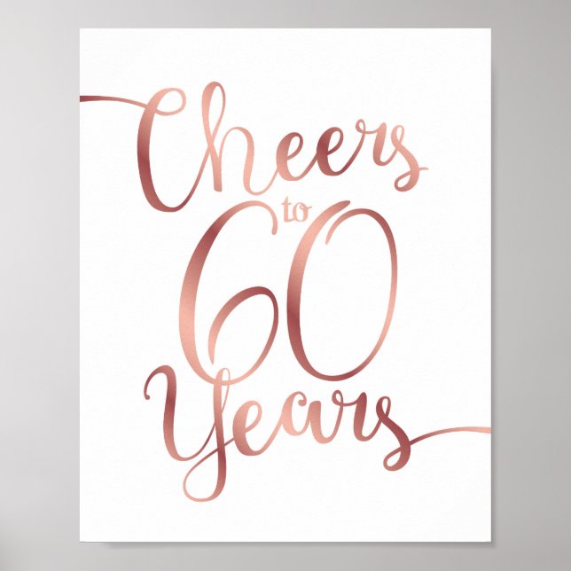 Chic Rose Gold CHEERS TO 60 YEARS Sign Print (Front)