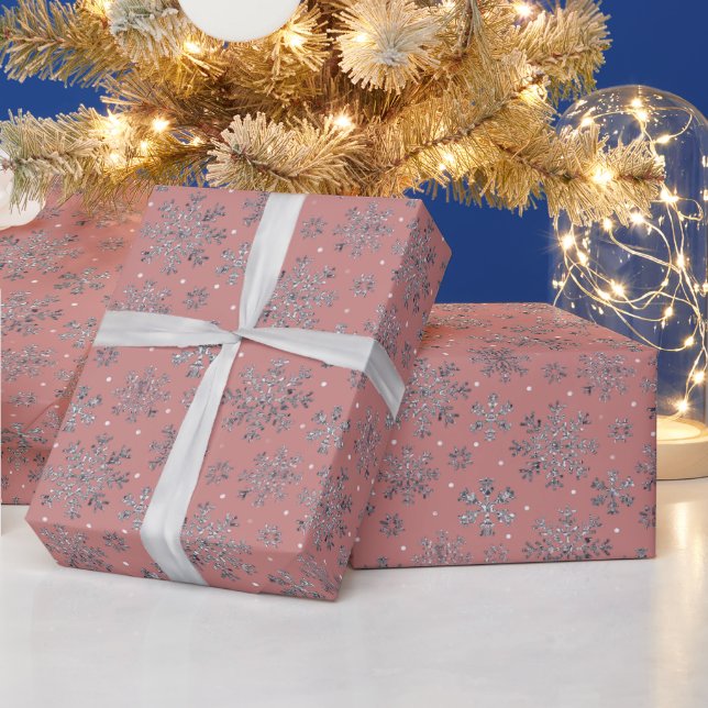 Chic Rose Gold Christmas w/ Elegant Snowflakes Wrapping Paper (Holidays)