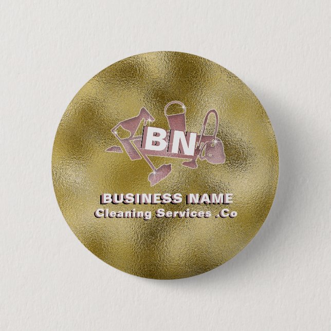 Chic Rose Gold Classy Logo Cleaning Service Golden Button (Front)