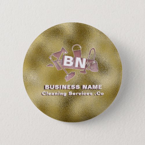 Chic Rose Gold Classy Logo Cleaning Service Golden Button
