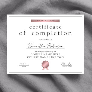 Chic Rose Gold Completion Certificate Course Award
