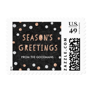 Chic Rose Gold Confetti Dots Custom Holiday Postage