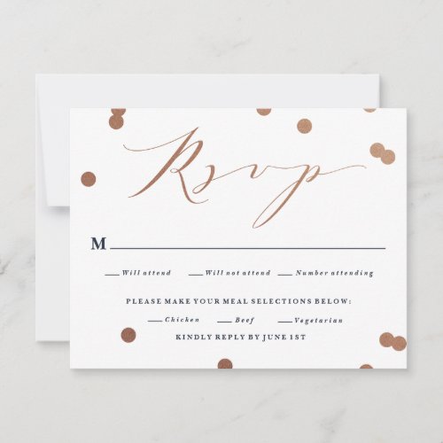 Chic Rose Gold Confetti Elegant Wedding  RSVP Card