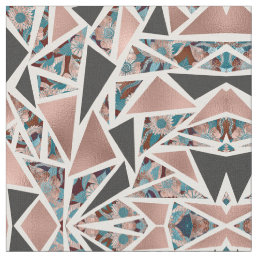Chic Rose Gold Copper Teal Black Floral Geometric Fabric