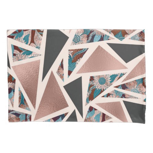 Chic Rose Gold Copper Teal Black Floral Geometric Pillow Case