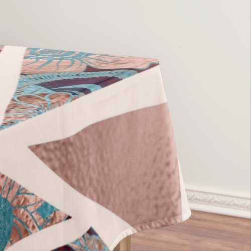 Chic Rose Gold Copper Teal Black Floral Geometric Tablecloth