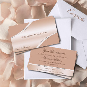 Chic Rose Gold Coral Curved Decor Lines Shimmering Business Card