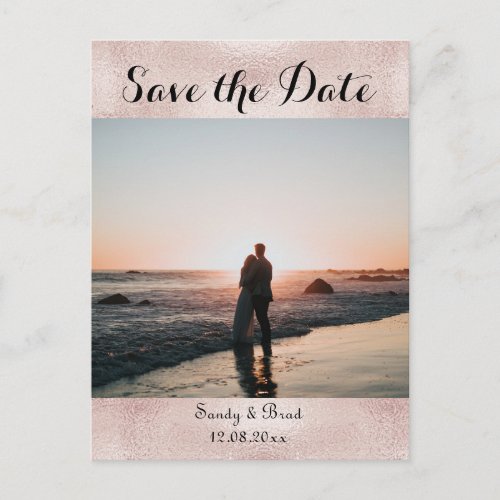 Chic Rose Gold Custom Photo  Save the Date Wedding Postcard