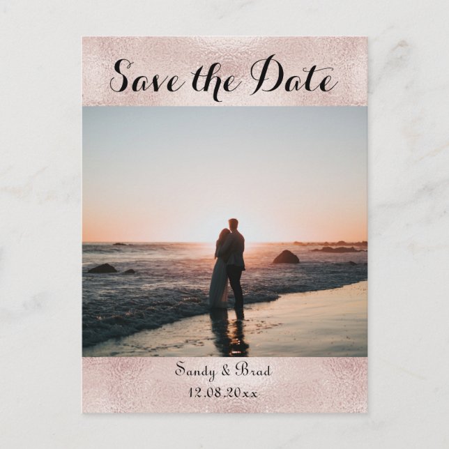 Chic Rose Gold Custom Photo  Save the Date Wedding Postcard (Front)