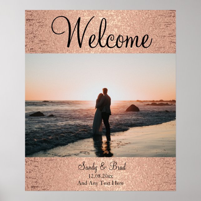 Chic Rose Gold Custom Photo  Welcome Wedding Poste Poster (Front)