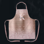 Chic Rose Gold Diamond Glitter Monogrammed Apron<br><div class="desc">Elegant, Sparkle Luxury, Glam, Girly faux rose gold glitter diamond confetti custom personalized monogramme apron. Features a fauxpink rose gold brushed metal background, with blush pink rose gold glitter and white diamonds confetti. Beautiful name template in hand lettering calligraphy font script with swashes. Add your name and monogram initial. Please...</div>