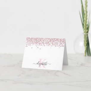 Chic Rose Gold Diamond Glitter Monogrammed  Letterpress Thank You Card