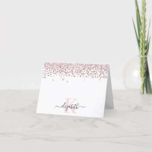 Chic Rose Gold Diamond Glitter Monogrammed  Thank You Card