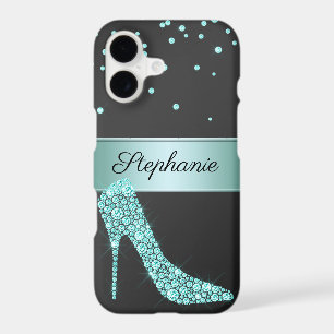 Chic Rose Gold Diamond High Heel Shoe Name Black iPhone 17 Case