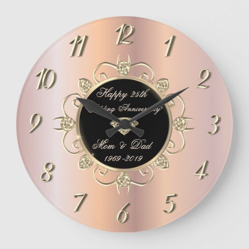 Chic Rose Gold Diamonds 50 Wedding Anniversary Large Clock