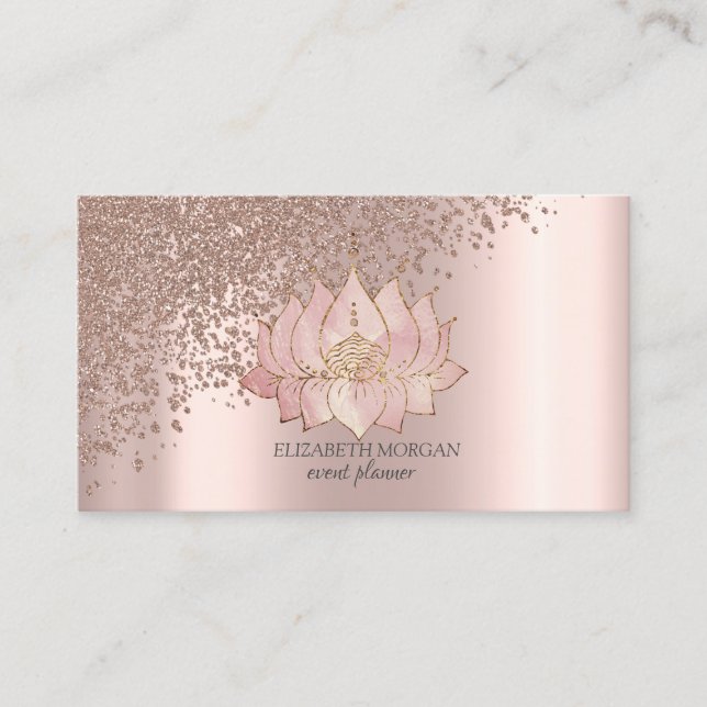  Chic Rose Gold Diamonds Lotus Business Card (Front)