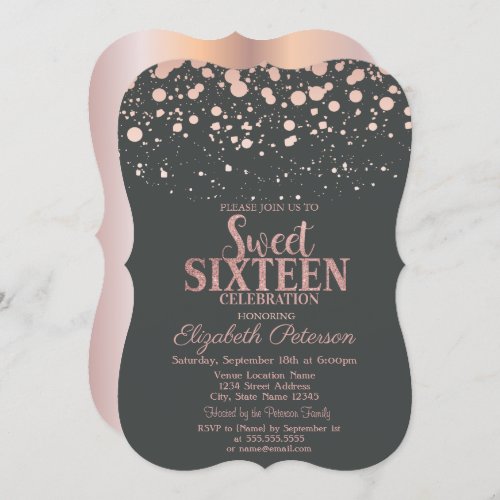 Chic Rose Gold Dots Gray Sweet 16 Invitation