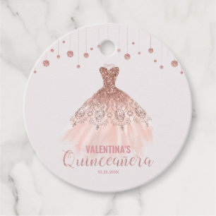 Chic Rose Gold Dress Quinceañera 15th Birthday Favor Tags