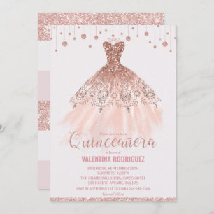 Chic Rose Gold Dress Quinceañera 15th Birthday Invitation