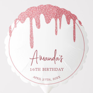 Chic Rose Gold Drip Glitter Sweet 16 Birthday Balloon