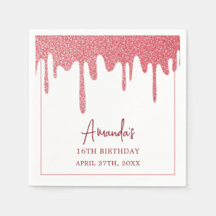 Chic Rose Gold Drip Glitter Sweet 16 Birthday Napkins