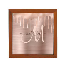 Chic Rose Gold Dripping Brushed Metal Blush Script
