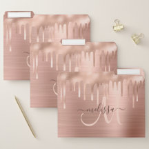 Chic Rose Gold Dripping Brushed Metal Blush Script