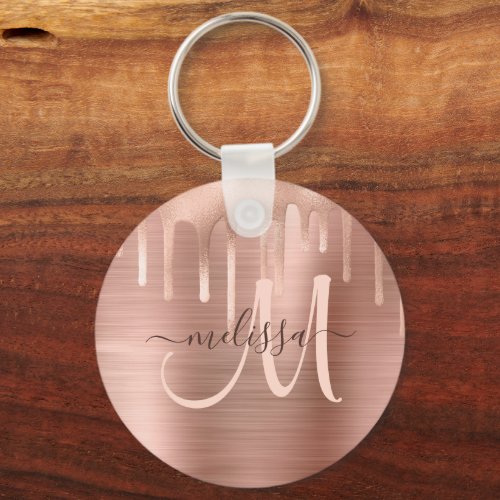 Chic Rose Gold Dripping Brushed Metal Blush Script Keychain