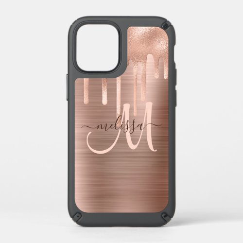Chic Rose Gold Dripping Brushed Metal Blush Script Speck iPhone 12 Mini Case