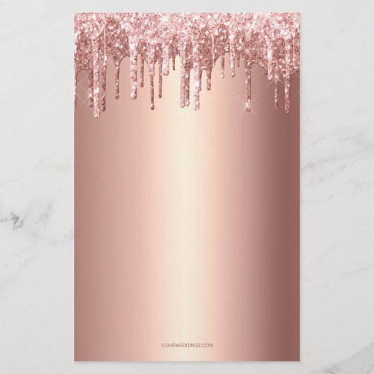 Chic Rose Gold Dripping Glitter Bridal Bingo Game (Back)