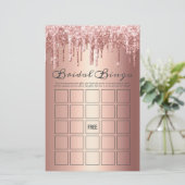 Chic Rose Gold Dripping Glitter Bridal Bingo Game (Standing Front)