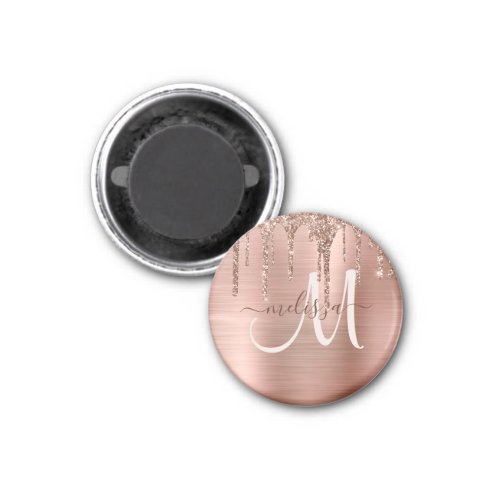 Chic Rose Gold Dripping Glitter Brushed Metal Glam Magnet
