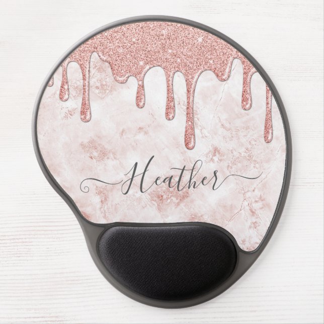 Chic Rose Gold Dripping Glitter Gel Mousepad (Front)