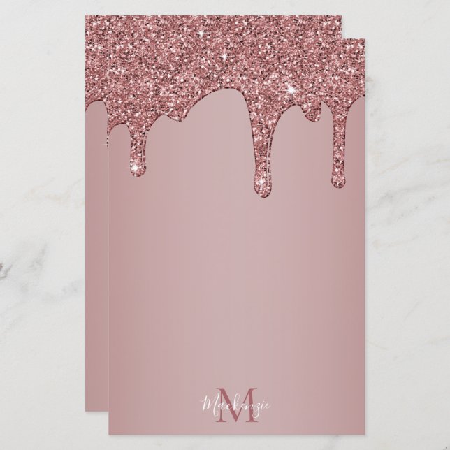 Chic Rose Gold Dripping Glitter Glam Monogram (Front/Back)