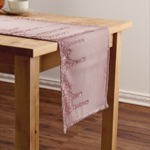 Chic Rose Gold Dripping Glitter Monogram Long Table Runner