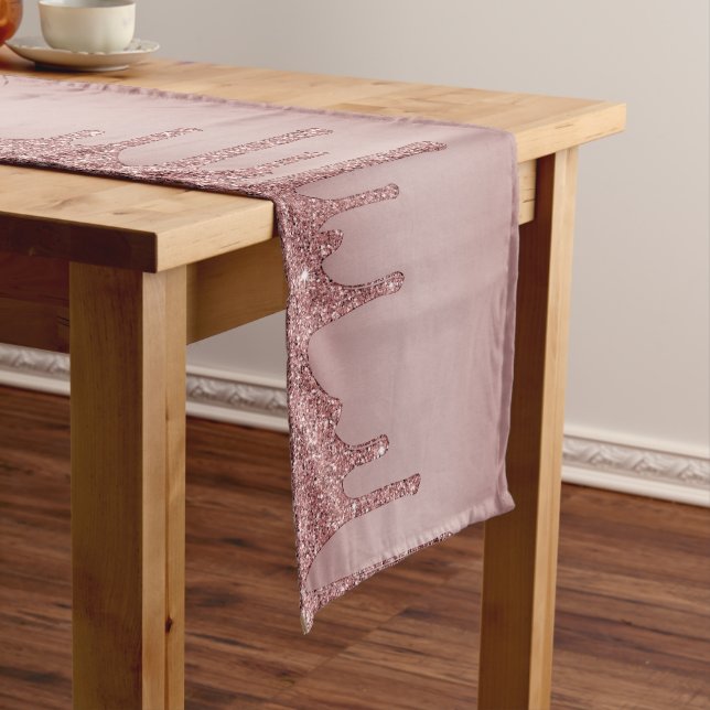 Chic Rose Gold Dripping Glitter Monogram Long Table Runner (In Situ)