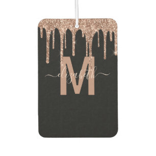 Chic Rose Gold Dripping Glitter Monogram Name Air Freshener