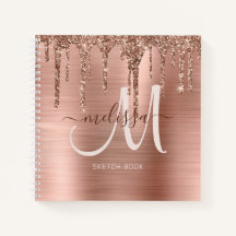 Chic Rose Gold Dripping Glitter Monogram Sketch