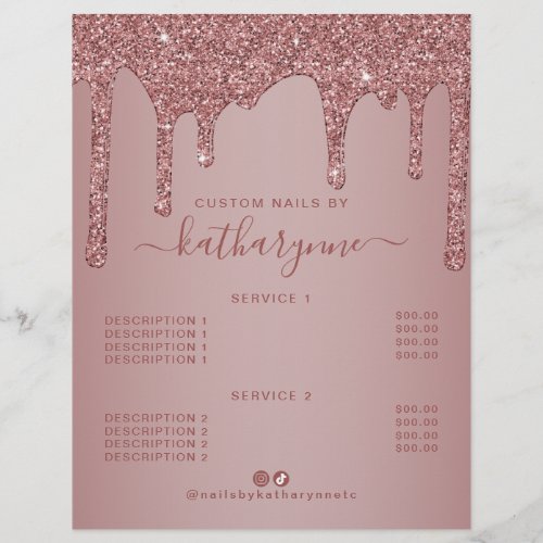 Chic Rose Gold Dripping Glitter Price List Flyer