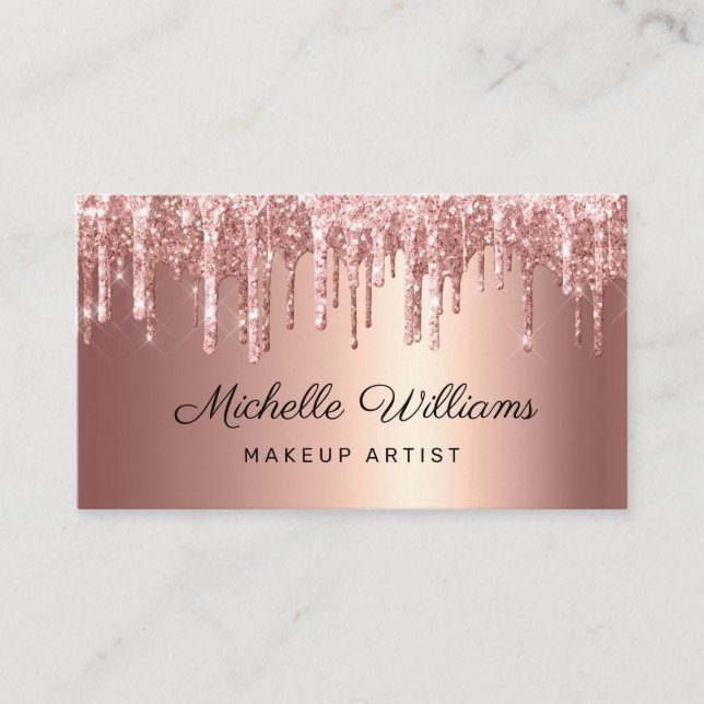 Chic Rose Gold Dripping Glitter Professional Business Card (Front)