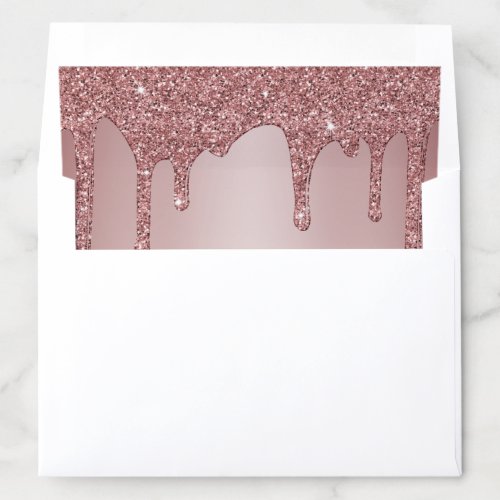 Chic Rose Gold Dripping Glitter Wedding Envelope Liner