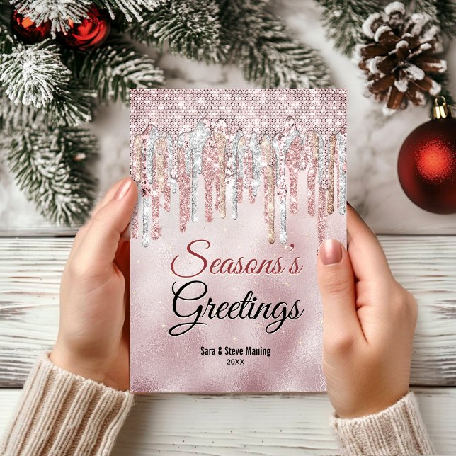 Chic rose gold drips Christmas new year greeting  Card (Creator Uploaded)