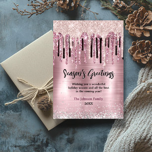 Chic rose gold drips new year Christmas greeting Card