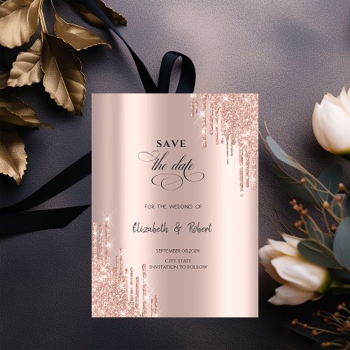 Chic Rose Gold Drips Save The Date