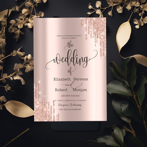 Chic Rose Gold Drips Wedding Invitation