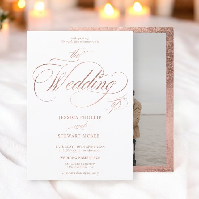 Chic rose gold elegant photo calligraphy wedding invitation (Chic rose gold elegant photo calligraphy wedding invitation)
