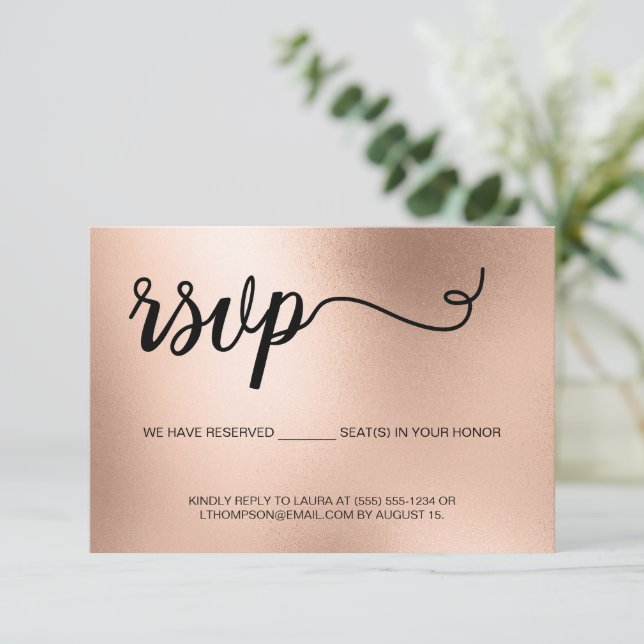 Chic Rose Gold Elegant Typography Glitter RSVP Card (Standing Front)